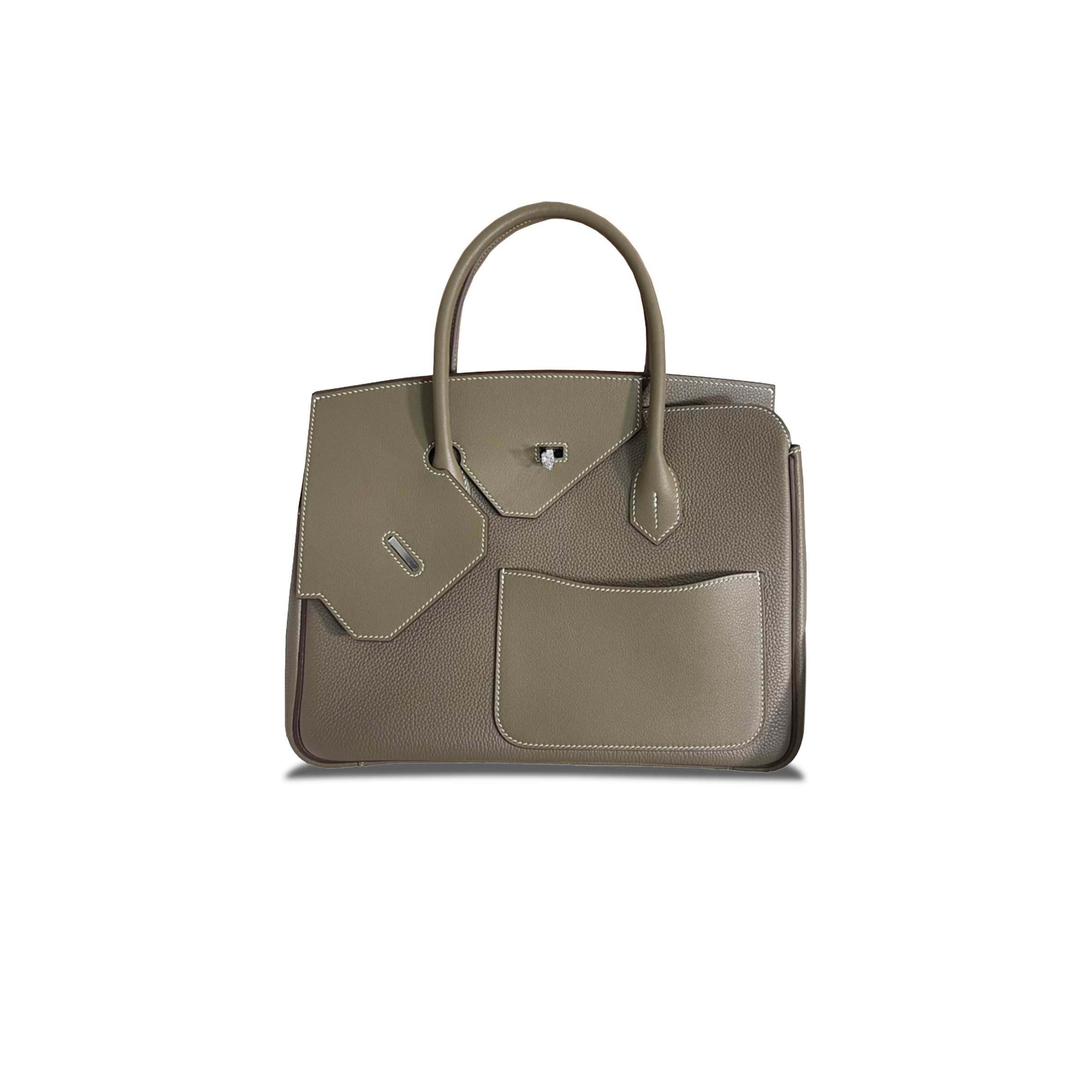 HERMES MASTER BIRKIN 30 ELEPHANT GREY SILVER BUCKLE LEATHER PATCHWORK HANDBAG 873171023 (30*22*15cm)